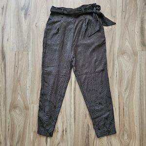 H&M Dark Green Plant Patterned Tie-Waist Pants Size 6